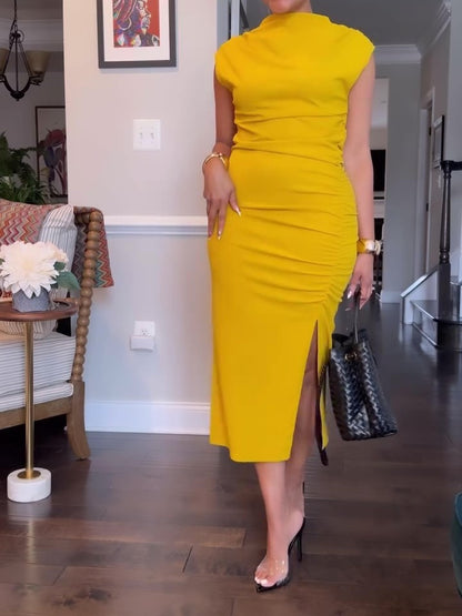 Elegant Slim Fit Hip Slit Midi Dress