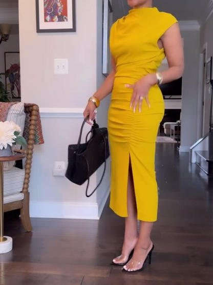 Elegant Slim Fit Hip Slit Midi Dress