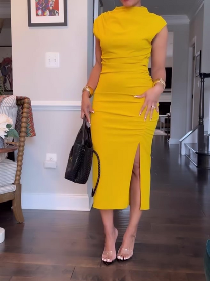 Elegant Slim Fit Hip Slit Midi Dress