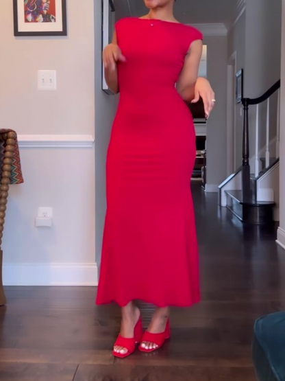 Sexy Open Back Fitted Bodycon Maxi Dress