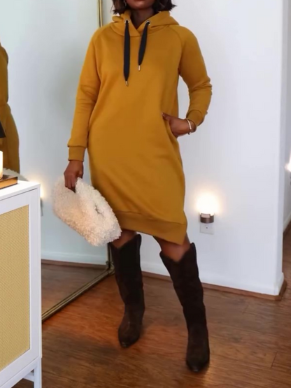 Women's Thickening Long Fleece Sweatshirt String Hoodie Dress