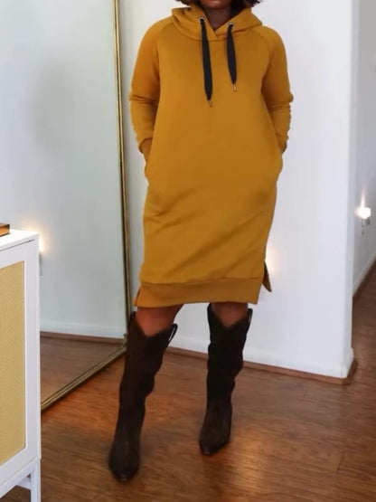 Women's Thickening Long Fleece Sweatshirt String Hoodie Dress