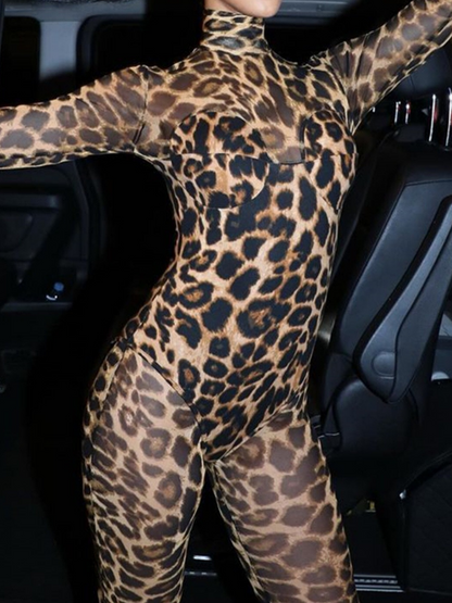 Sexy Slim Leopard Print Mesh Stretch Bodysuit