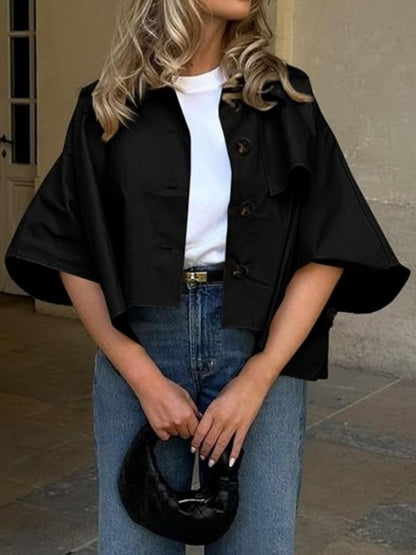 Trendy Single Breasted 3/4 Cape Sleeve Jacket