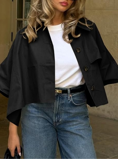 Trendy Single Breasted 3/4 Cape Sleeve Jacket