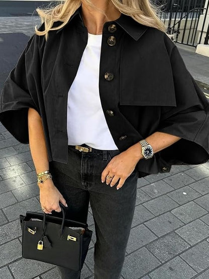 Trendy Single Breasted 3/4 Cape Sleeve Jacket