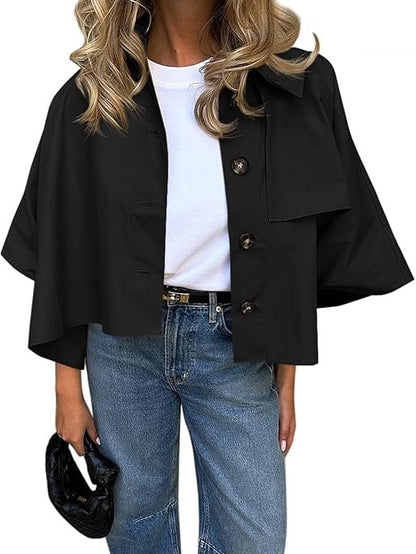Trendy Single Breasted 3/4 Cape Sleeve Jacket