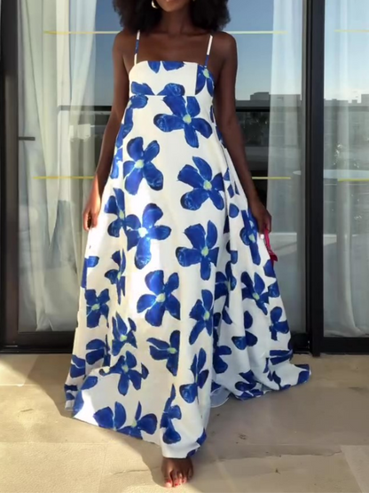 Square Neck Printed Maxi Dress