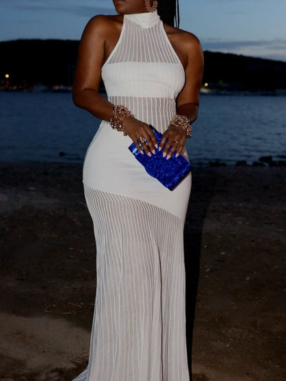 Sleeveless Hanging Neck Splicing Dress