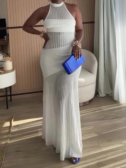 Sleeveless Hanging Neck Splicing Dress