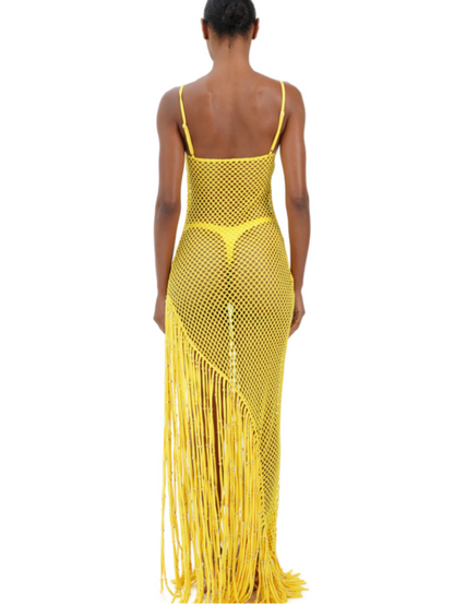 Fishnet Tassel Slip Dress