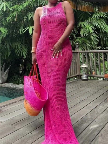 Pink Sleeveless Cut-Out Knit Cover-Up Dress