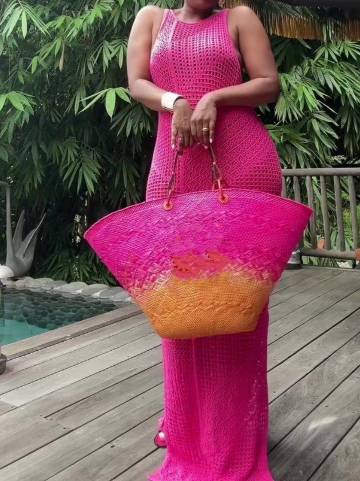 Pink Sleeveless Cut-Out Knit Cover-Up Dress