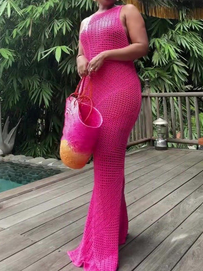 Pink Sleeveless Cut-Out Knit Cover-Up Dress