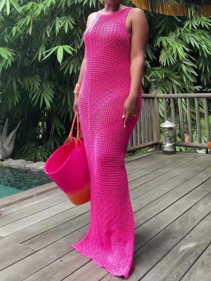 Pink Sleeveless Cut-Out Knit Cover-Up Dress