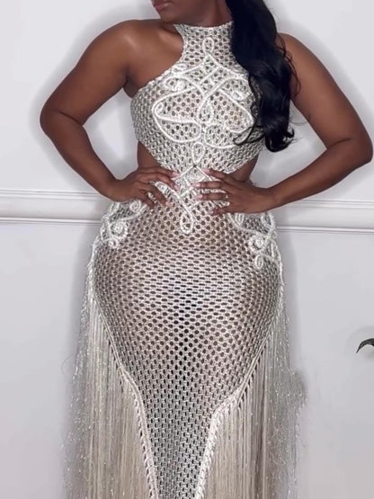 Round Neck Sleeveless Woven Fringe Dress