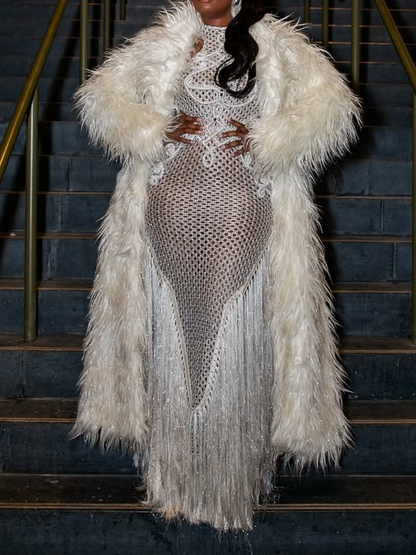 Round Neck Sleeveless Woven Fringe Dress