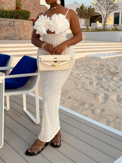 Oversized Corsage Textured Halter Dress