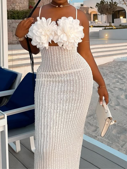 Oversized Corsage Textured Halter Dress