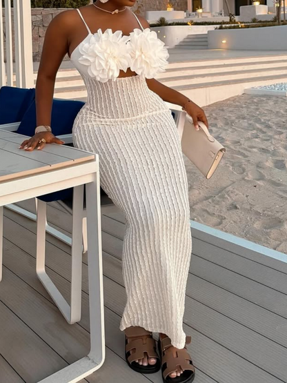 Oversized Corsage Textured Halter Dress