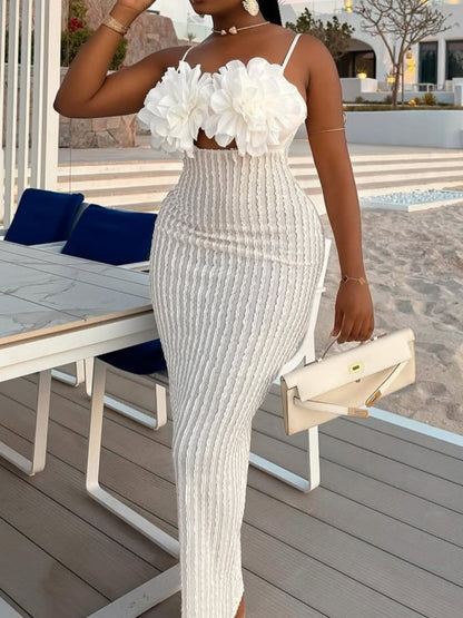 Oversized Corsage Textured Halter Dress