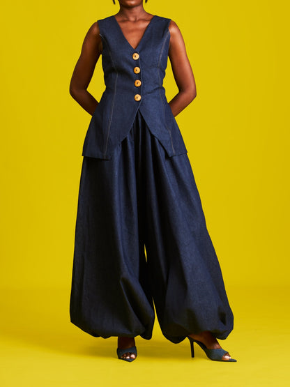 Sleeveless Vest Wide Leg Jeans Denim Set