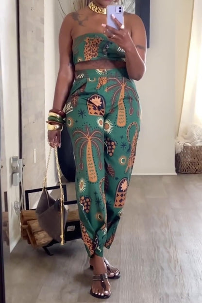 Green Printed Casual Set