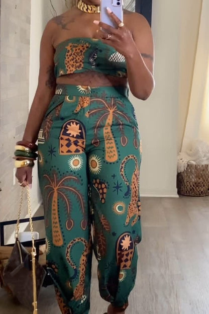 Green Printed Casual Set