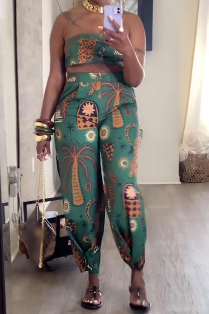 Green Printed Casual Set