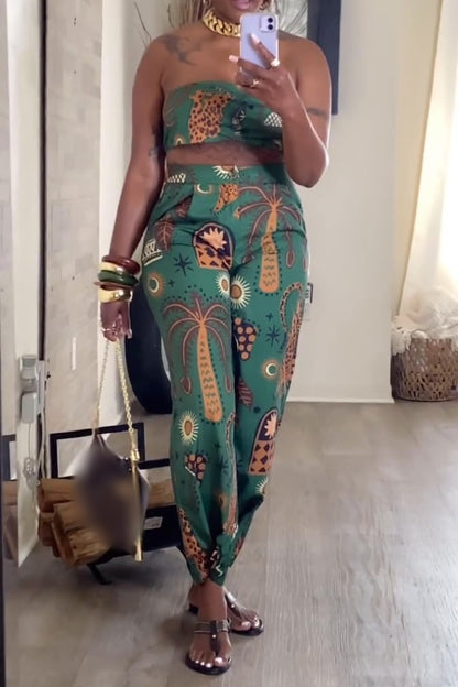 Green Printed Casual Set