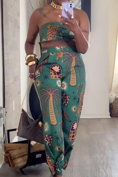 Green Printed Casual Set