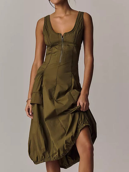 Bubble-Hem Midi Dress