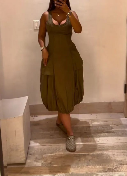 Bubble-Hem Midi Dress