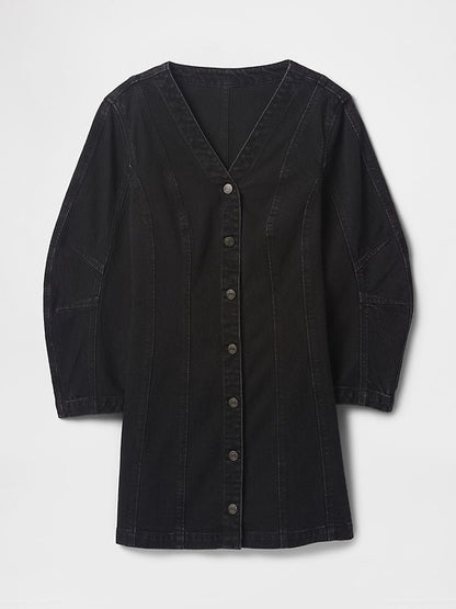 Barrel-Sleeve Denim Mini Dress