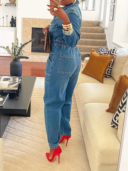 Long Sleeve Denim Jumpsuit