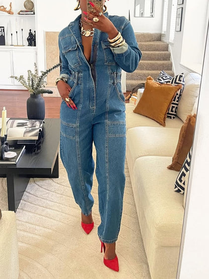 Long Sleeve Denim Jumpsuit