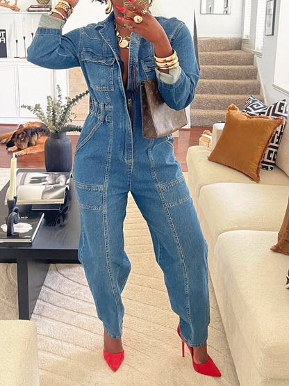 Long Sleeve Denim Jumpsuit