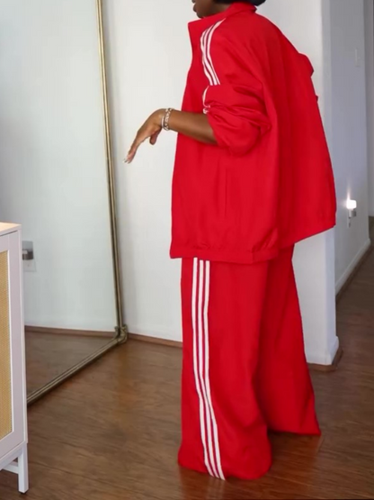 Zip Up Jacket And Wide Leg Trouser Set