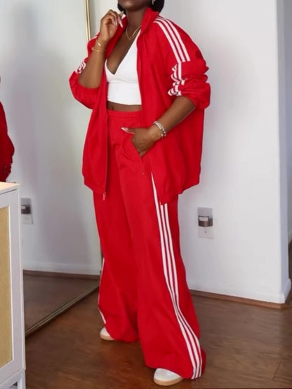 Zip Up Jacket And Wide Leg Trouser Set