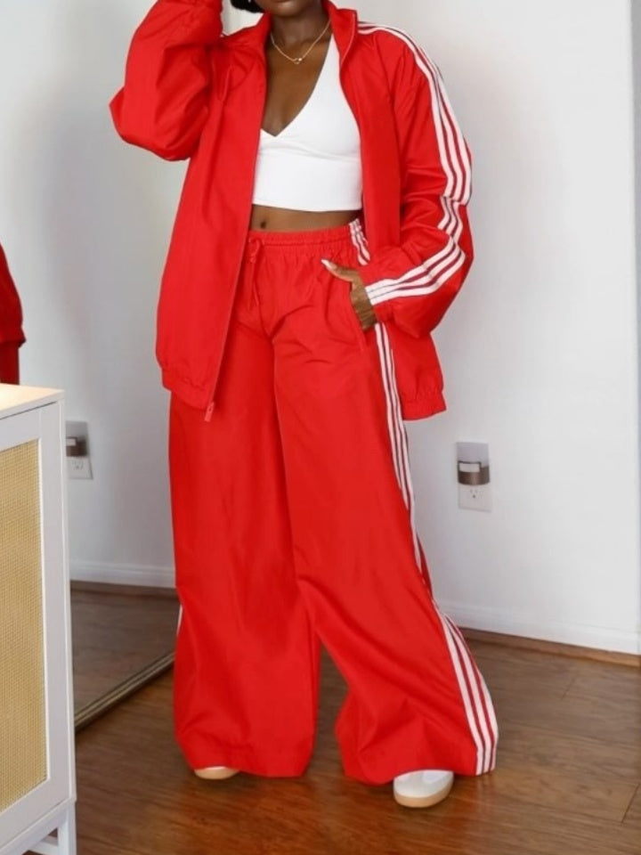 Zip Up Jacket And Wide Leg Trouser Set