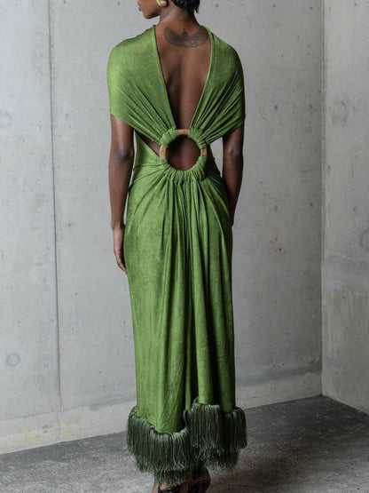 Elegant Backless Fringe Dress