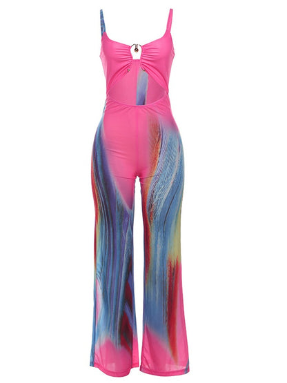 Skinny Backless Clashing Colour High Waisted Jumpsuit