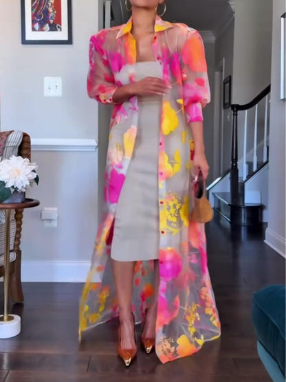 Elegant Blossom Shirt Dress