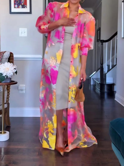 Elegant Blossom Shirt Dress