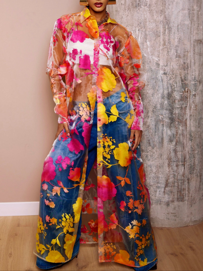 Elegant Blossom Shirt Dress