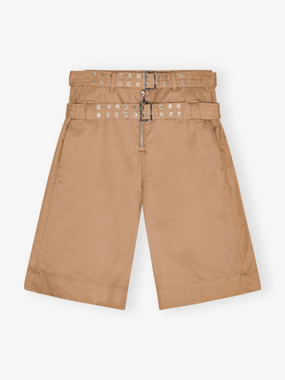 Camel Bonded Cotton Short Trench Jacket And Short Set