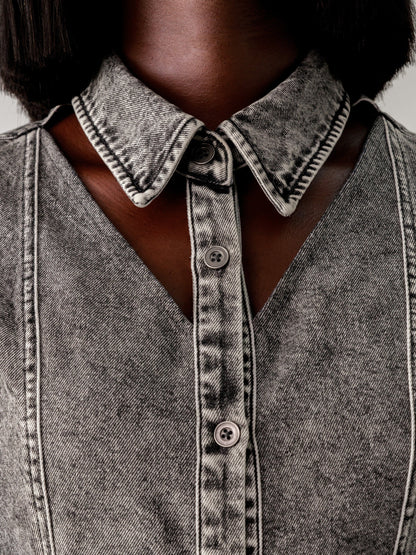 Stylish Cutout Denim Shirt