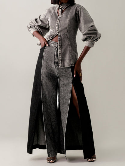 Stylish Cutout Denim Shirt