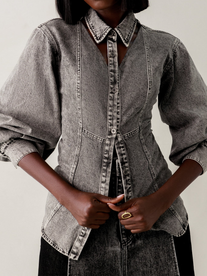 Stylish Cutout Denim Shirt