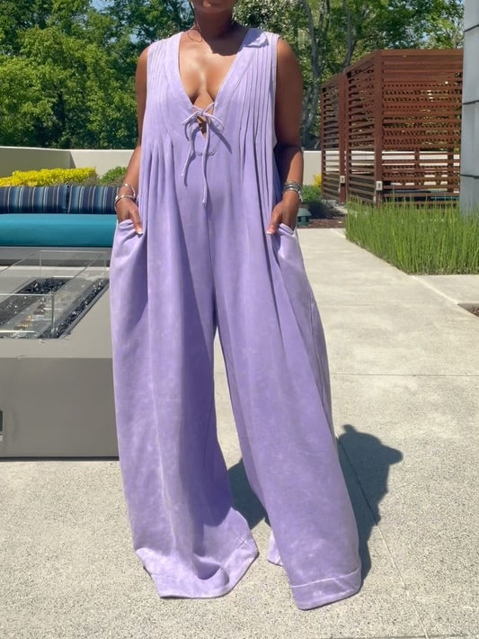 V-neck Lace-up Romper